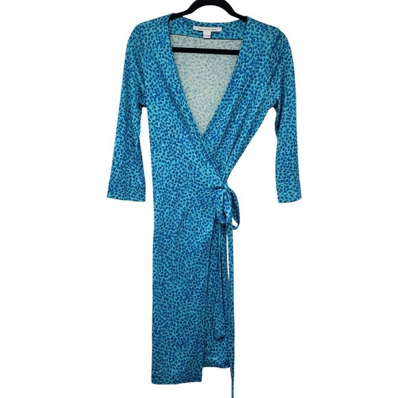 Diane von Furstenberg Julian Two Teal Blue Dot Wrap Dress Career Work Classic 6 - Picture 2 of 14